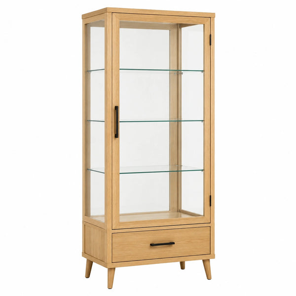 Vitrine en bois et verre naturel Faverino, 80x40x180 cm, style scandinave pour rangement et décoration intérieure.