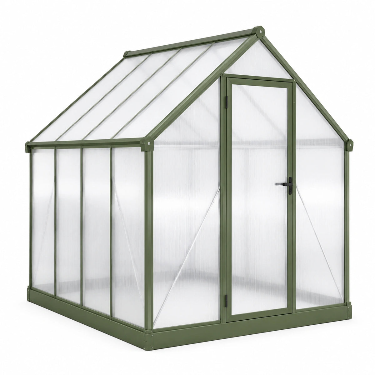 Serre de jardin Faverino en aluminium vert 180x120x190 cm avec porte battante et panneaux en polycarbonate.