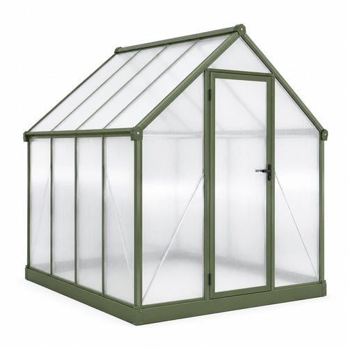 Serre de jardin Faverino en aluminium vert 180x120x190 cm avec porte battante et panneaux en polycarbonate.