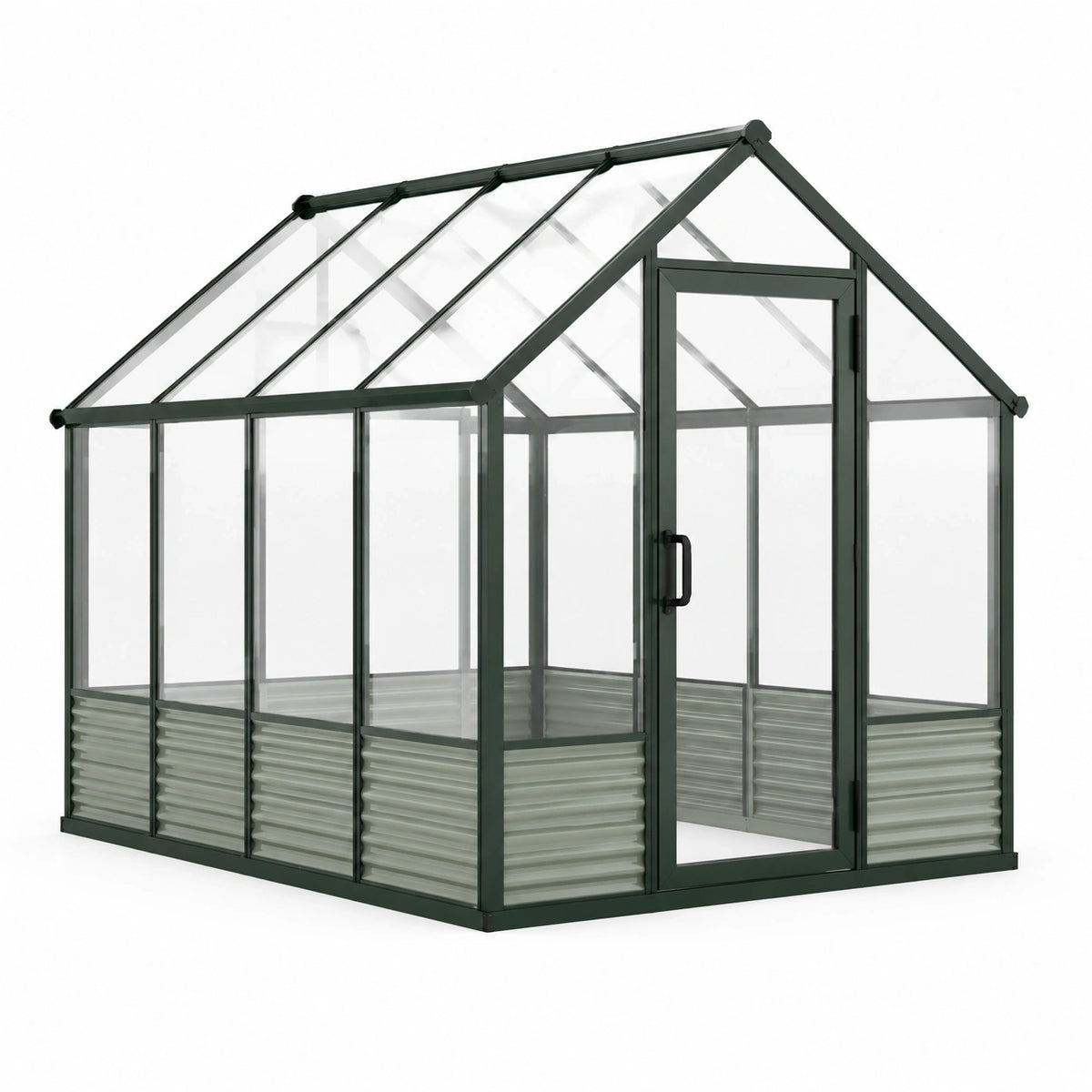 Serre de jardin Faverino en aluminium vert 190x190x195 cm avec panneaux transparents et porte battante