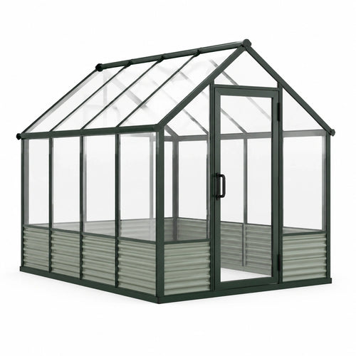 Serre de jardin Faverino en aluminium vert 190x190x195 cm avec panneaux transparents et porte battante