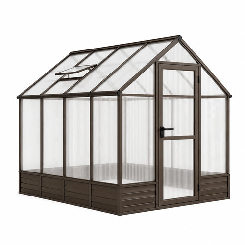 Serre de jardin Faverino en aluminium brun et polycarbonate transparent, 190x190x195 cm avec lucarne de toit