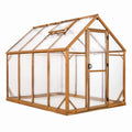 Serre de jardin Faverino en bois naturel avec panneaux transparents, porte et lucarne, dimensions 244x190x195 cm