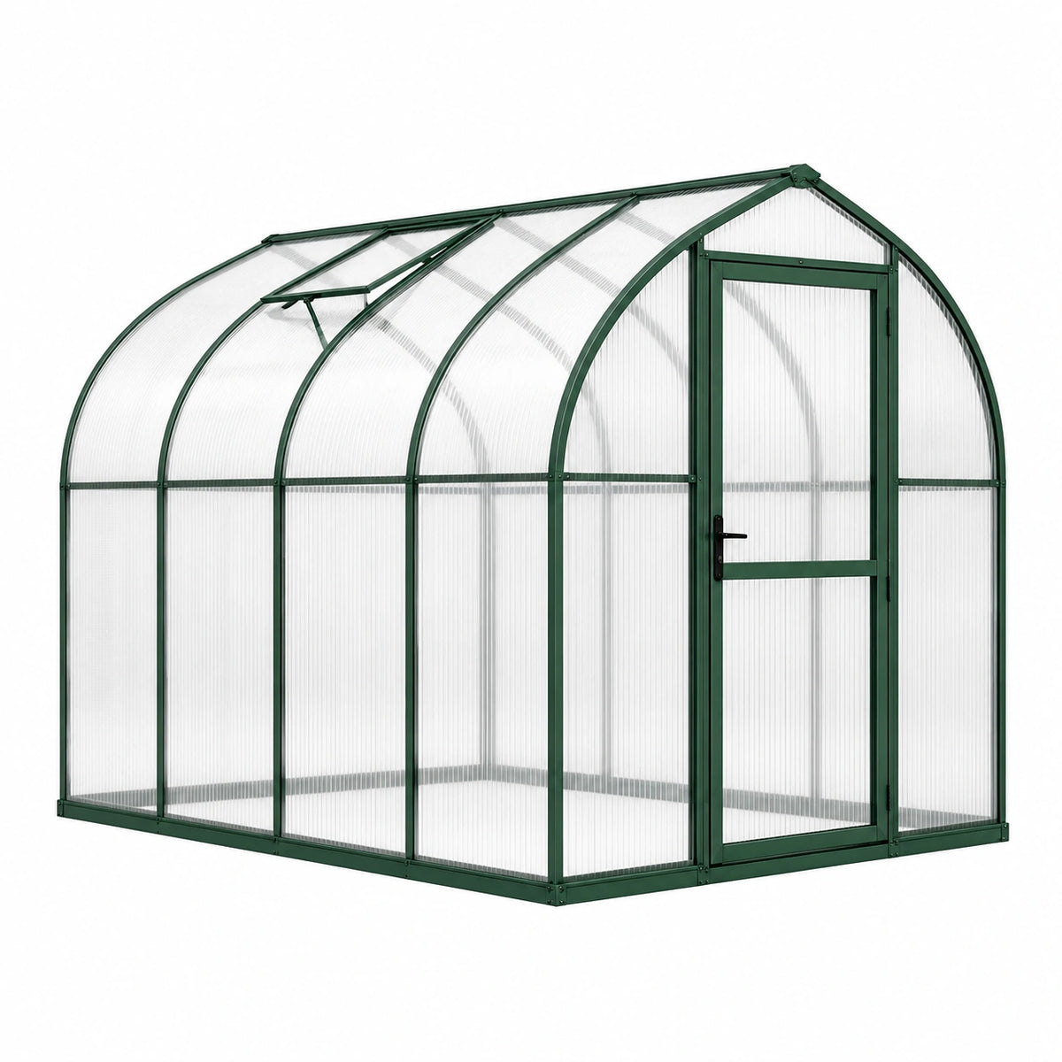 Serre de jardin Faverino en aluminium vert 240x180x200 cm avec panneaux en polycarbonate, porte et lucarne pour plantes.