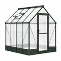 Serre de jardin Faverino en aluminium vert foncé, 190x190x195 cm avec panneaux translucides et lucarne.
