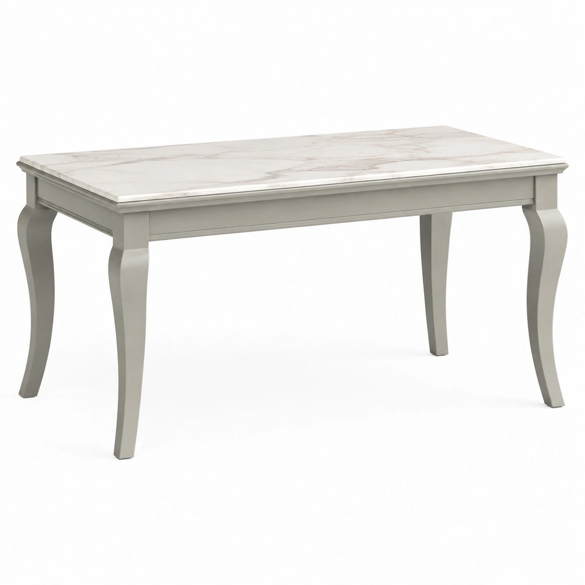 Table à manger Faverino avec plateau marbré blanc et gris, style classique, dimensions 160 x 90 cm.
