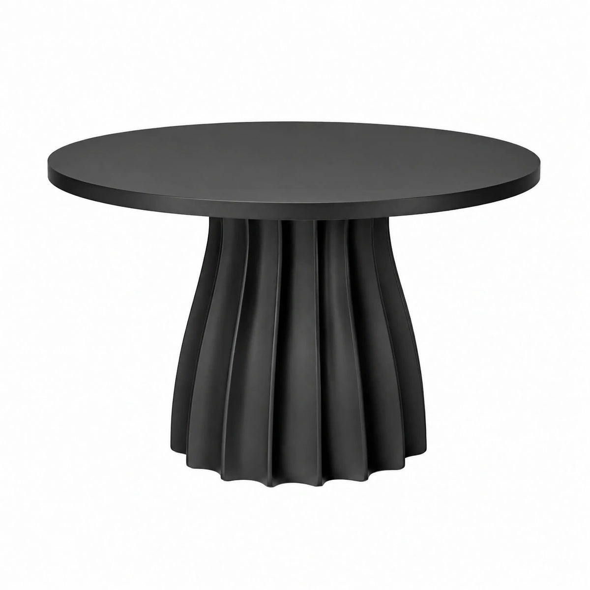 Table à manger ronde noire en bois de 120 cm avec piètement central cannelé, conçue par Faverino.