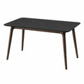 Table à manger Faverino, 160x90 cm, plateau en marbre noir et pieds en bois, style contemporain.