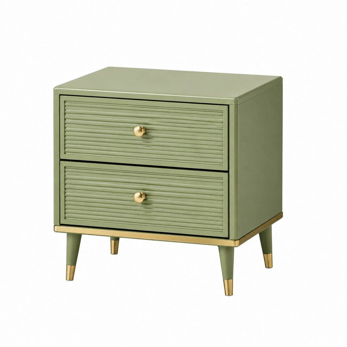 Table de chevet en bois vert kaki avec 2 tiroirs, style rétro, dimensions 50x40x60 cm, par Faverino.