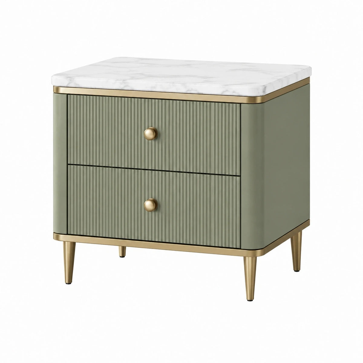 Table de chevet verte en effet marbre de 55x40x60 cm avec 2 tiroirs, style contemporain, de la marque Faverino.