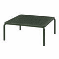 Table basse de jardin en métal vert ajouré, dimensions 100x60x35 cm, design moderne de la marque Faverino.