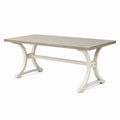 Table de jardin rectangulaire Faverino en bois gris clair avec structure en métal blanc, style classique, dimensions 200x100x75 cm