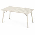Table de jardin en aluminium blanc Faverino, table de 160x90x75 cm avec lattes et trou pour parasol, adaptée aux espaces extérieurs.