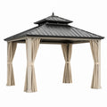 Tonnelle de jardin Faverino en métal beige anthracite, 300x300x300 cm avec toit rigide et rideaux.
