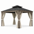 Tonnelle de jardin Faverino en métal brun 300x300 cm avec rideaux classiques pour espace extérieur élégant.