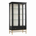 Vitrine Faverino en bois et verre noir doré, 100x40x180 cm, avec tiroir, style contemporain, meuble élégant pour salon.
