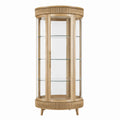 Vitrine ronde Faverino en bois naturel et verre, diamètre 80 cm, hauteur 190 cm, avec étagères, style contemporain.